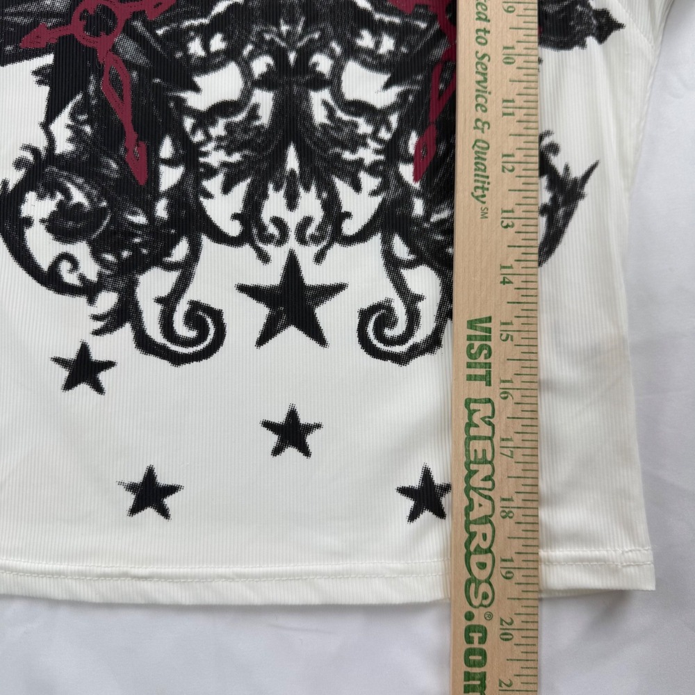 Women White Ribbed Gothic Graphic Square Neck Short Sleeve Top Size M Mall Y2K - Picture 3 of 7